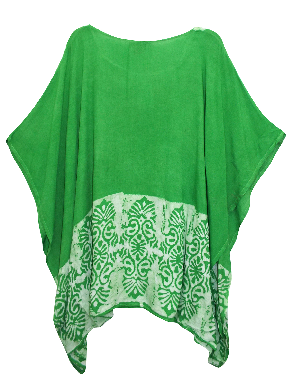 Green Contrast Batik Print Kaftan Tunic Top