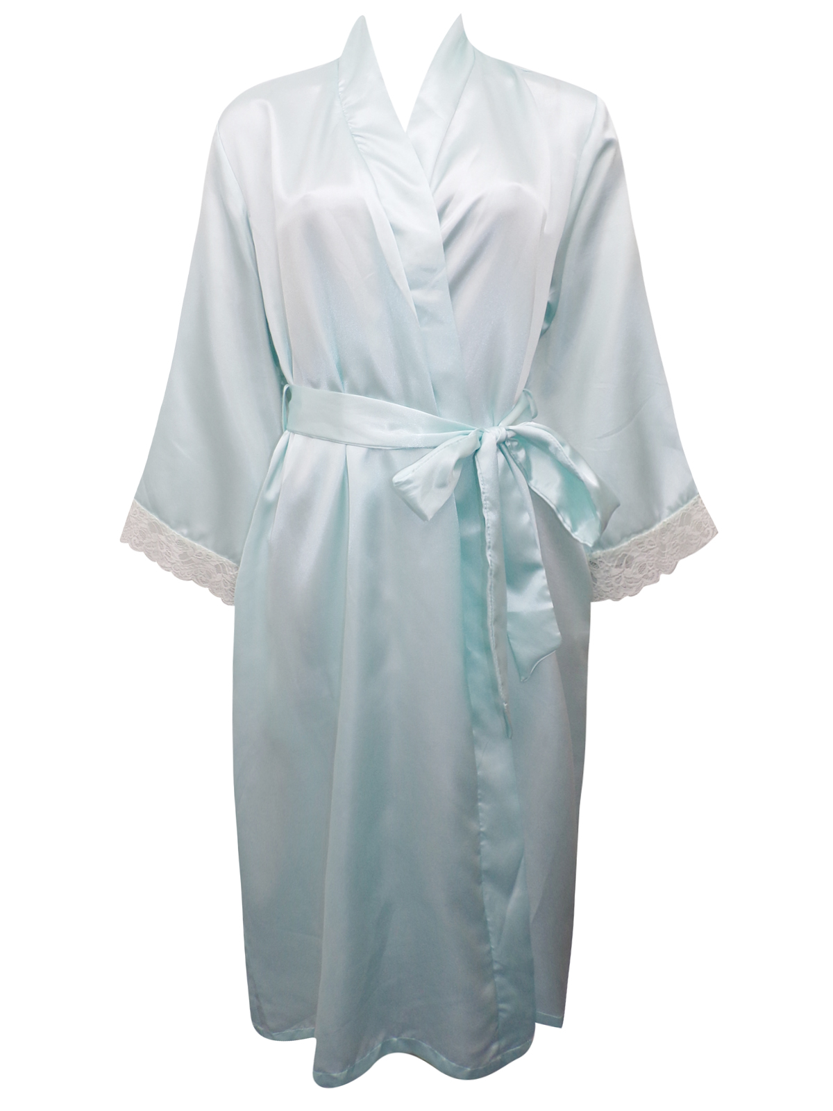 l/xl  contrast lace trim satin wrap dressing gown Size