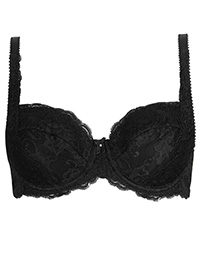 BLACK All-Over Fleur Lace Underwired Balcony Bra - Size 32 to 40 (B-C-D-E)