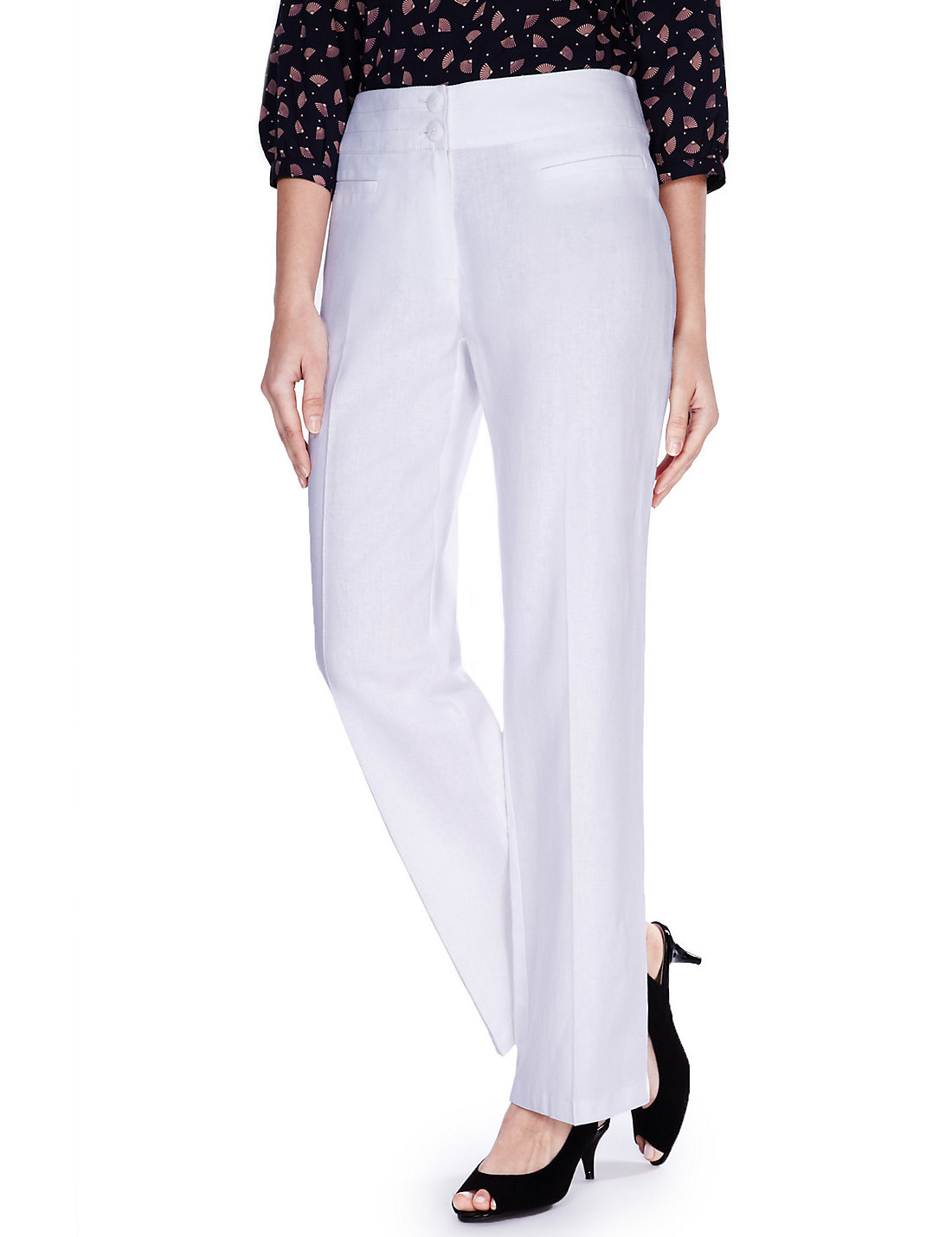 Linen Blend Straight Leg Trousers